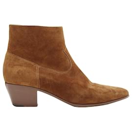 Saint Laurent-Saint Laurent Wyatt suede almond toe cuban bootie-Brown