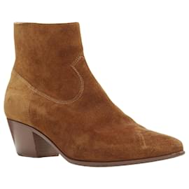 Saint Laurent-Saint Laurent Wyatt suede almond toe cuban bootie-Brown