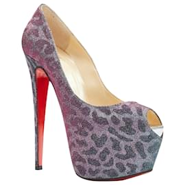 Christian Louboutin-Christian Louboutin Highness lame leopard peep toe platform-Blue