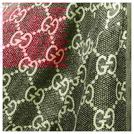 Gucci-Gucci silk Red GG supreme monogram print web trim mini dress-Red