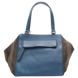 Fendi leather stripe canvas side tote bag Blue