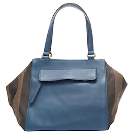 Fendi-Fendi leather stripe canvas side tote bag-Blue
