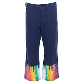 Dior-Dior indigo rainbow tie dye hem wide leg cropped jeans-Blue