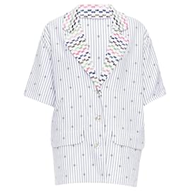 Chanel-Chanel multicolor tweed CC logo stripe short sleeve jacket-White