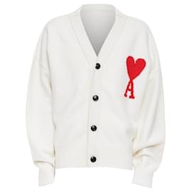 Ami-Ami De Coeur cream virgin wool heart logo buttoned cardigan-White,Cream