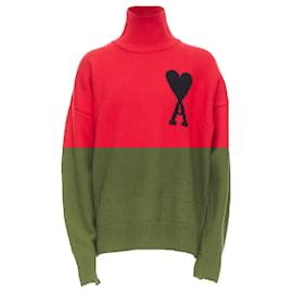 Ami-Ami de Coeur Red virgin wool heart logo turtleneck sweater-Red
