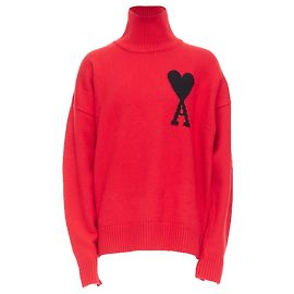 Rotter Pullover aus Schurwolle mit Herz-Logo von Ami de Coeur Rot