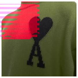Ami-Ami de Coeur Red virgin wool heart logo turtleneck sweater-Red