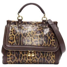 Dolce & Gabbana-Dolce & Gabbana Sicily leopard print scaled leather satchel bag-Brown