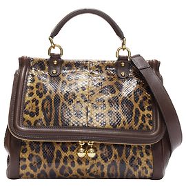 Sac à main en cuir écaillé imprimé léopard Dolce & Gabbana Sicily Marron