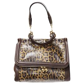 Dolce & Gabbana-Dolce & Gabbana Sicily leopard print scaled leather satchel bag-Brown