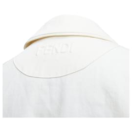 Fendi-Fendi cream debossed trompe loeil pockets denim trucker jacket-White,Cream