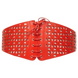 Alaïa Laser-cut Leder-Corsett-Gürtel mit Schnürung von Azzedine Alaia Rot