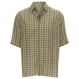 Camisa de verão em bowling com estampa entrelaçada FF Zucca em bambu Fendi Forever Marrom