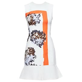 Dior-Christian Dior cream geometric print flare hem dress-White,Cream