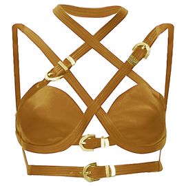 Sutiã de seda com fivela homenagem bondage S&M da Versace Laranja