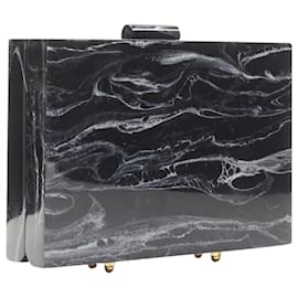 Autre Marque-L'Afshar marble print acrylic clutch bag-Black