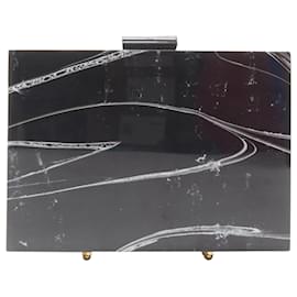 Autre Marque-L'Afshar marble print acrylic clutch bag-Black