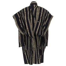 Issey Miyake striped samurai shoulder wool coat Black