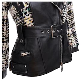 Alexander Mcqueen-Alexander McQueen Hybrid punk leather tweed biker jacket-Black