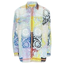 Versace-Runway Versace Techno Baroque distressed Medusa oversized shirt-Blue