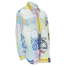 Versace-Runway Versace Techno Baroque distressed Medusa oversized shirt-Blue