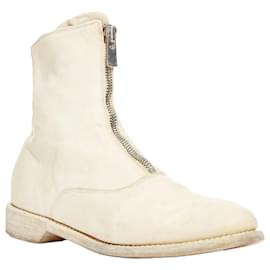 Autre Marque-Guidi cream full grain leather front zip combat boots-White,Cream