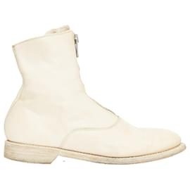 Autre Marque-Guidi cream full grain leather front zip combat boots-White,Cream
