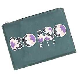 Kenzo-Kenzo dark debossed rubber logo portfolio zip clutch-Green