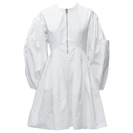 Alexander Mcqueen-Alexander McQueen cotton zip puff sleeve dress-White