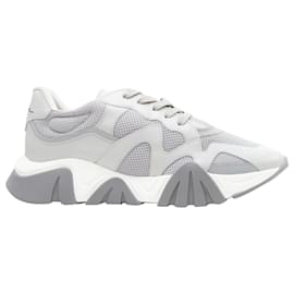 Versace-Tênis de couro e malha Squalo da Versace-Cinza