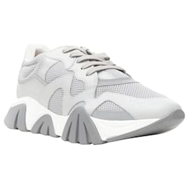 Versace-Tênis de couro e malha Squalo da Versace-Cinza