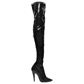 Saint Laurent-Saint Laurent Aylah 110 Runway vinyl thigh high boots-Black