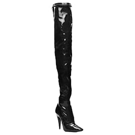 Saint Laurent-Saint Laurent Aylah 110 Runway vinyl thigh high boots-Black
