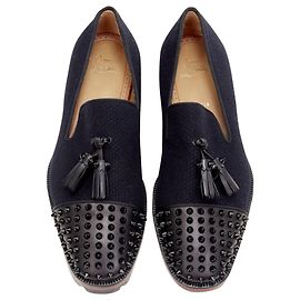 Loafer de tweed com spikes e tassel Rossini da Christian Louboutin Azul Azul marinho