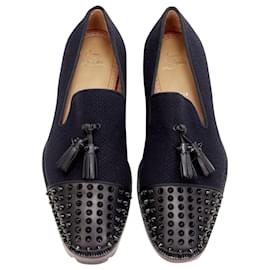 Christian Louboutin-Christian Louboutin Rossini tweed spike tassel loafer-Blue,Navy blue