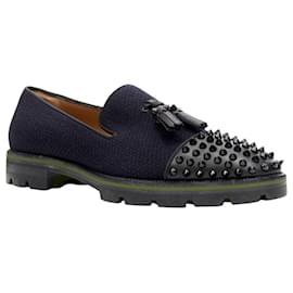 Christian Louboutin-Christian Louboutin Rossini tweed spike tassel loafer-Blue,Navy blue