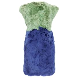 Dolce & Gabbana-Dolce & Gabbana Runway fur floral crystal button dress-Blue