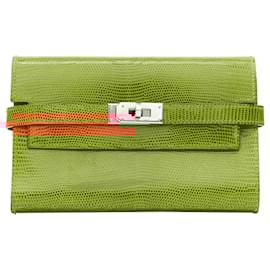 Hermès-Hermes Kelly Short shiny liz leather PHW classic wallet-Orange