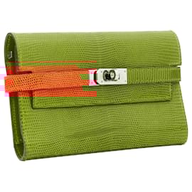 Hermès-Hermes Kelly Short shiny liz leather PHW classic wallet-Orange