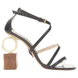 Jacquemus architectural wood block ring strappy heel Black
