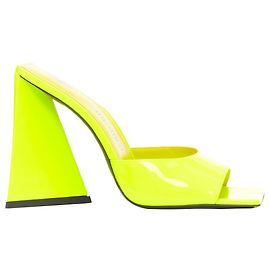 The Attico neon leather open square toe mules heels Yellow
