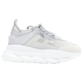 Versace-Versace Chain Reaction Reflective Silver Crystal Rhinestone sneaker-Silvery,Metallic