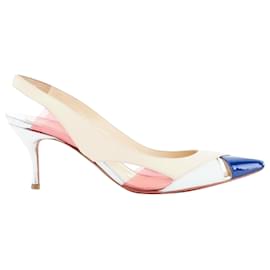 Christian Louboutin-Talons slingback en PVC verni Air Chance de Christian Louboutin-Marron,Beige