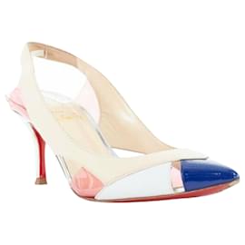 Christian Louboutin-Talons slingback en PVC verni Air Chance de Christian Louboutin-Marron,Beige