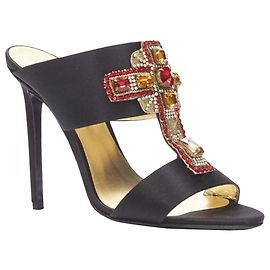 Versace Tribute Byzantine Cross crystal satin sandals Black