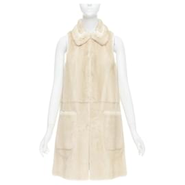 Fendi-Fendi Reversible fur champagne g leather metallic vest coat-Brown,Beige