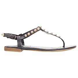 Balenciaga-Balenciaga Cagole leather stud T-strap sandals-Black