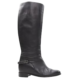 Christian Louboutin-Christian Louboutin Cate leather chain concealed wedge tall boots-Black