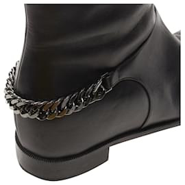 Christian Louboutin-Bottes hautes à talons dissimulés en cuir avec chaîne Christian Louboutin-Noir